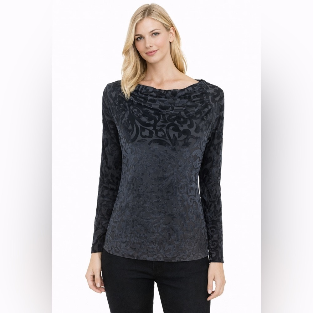 Jones New York Blouse Women's Small Sheer Velvet Built In Cami 3/4 Sleeve